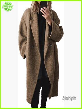 Wool Blend Double Breasted Pea Coat Long Trench Coat Warm Winter Jacket